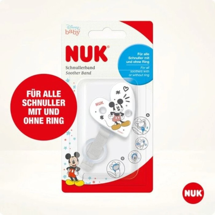 NUK Attache sucette universelle ruban - Bande Mickey Mouse