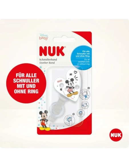 NUK Attache sucette universelle ruban - Bande Mickey Mouse