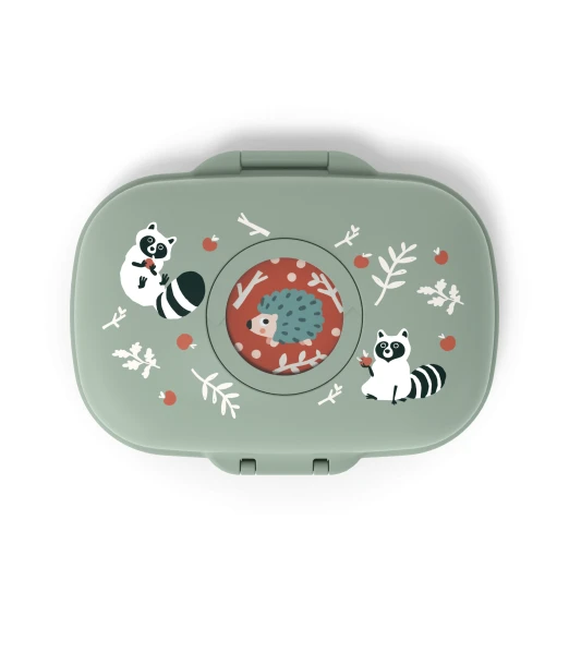 Monbento Gram children's snack box — BPA-free, Green Raccoon 2