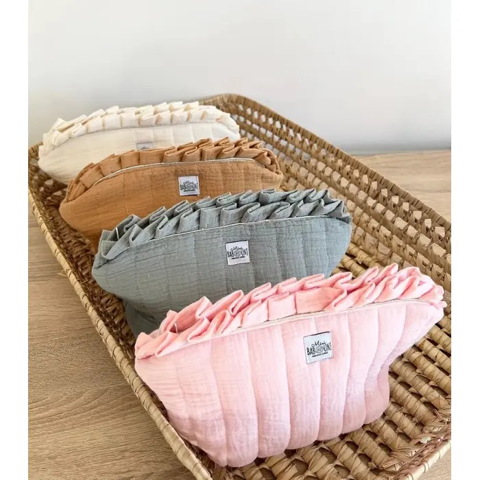 Mini Babounj Trousse de toilette "Double Gaze" 100% Coton - Vert de gris