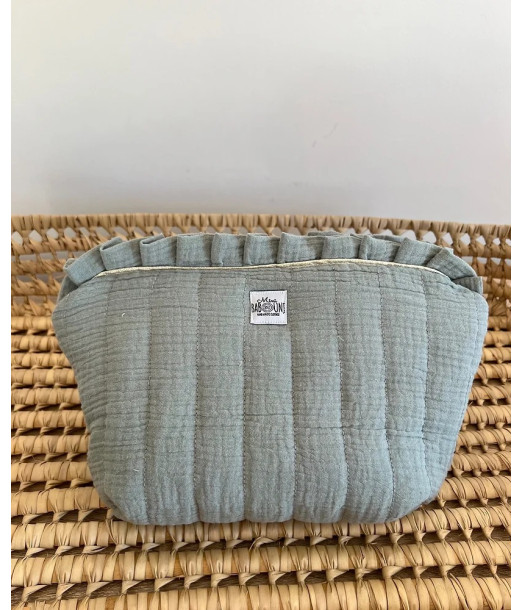 Trousse de toilette "Double Gaze" 100% Coton - Vert de gris au Maroc - Baby And Mom