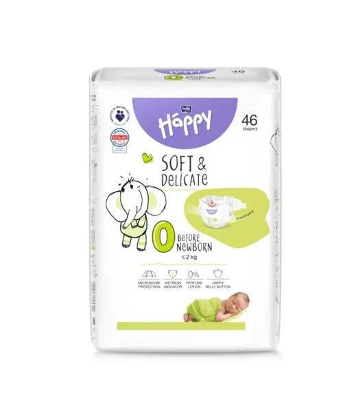 Happy diapers Size 0 (up to 2 kg) — pack of 46