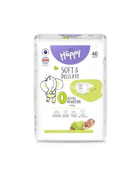 Happy diapers Size 0 (up to 2 kg) — pack of 46