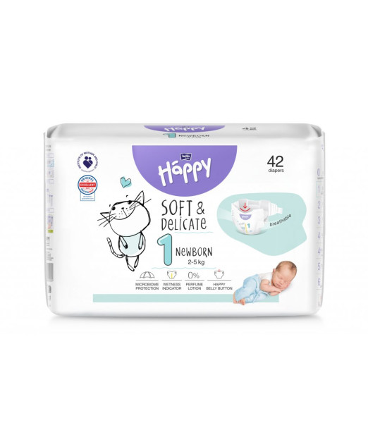 Couches Taille 1 (2-5kg) 42 unités Happy au Maroc - Baby And Mom