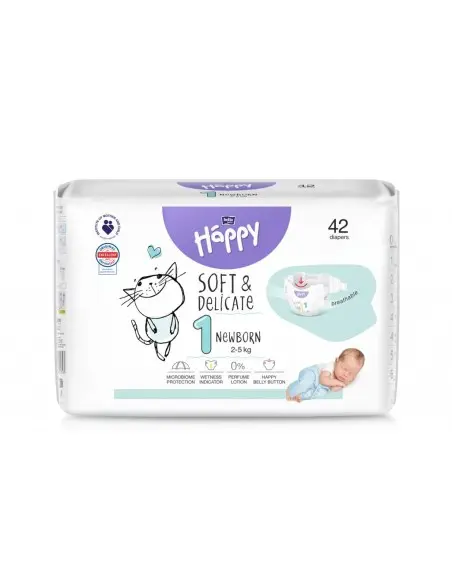 Couches Happy Taille 1 (2-5kg) 42 unités Gigoteuse - Happy