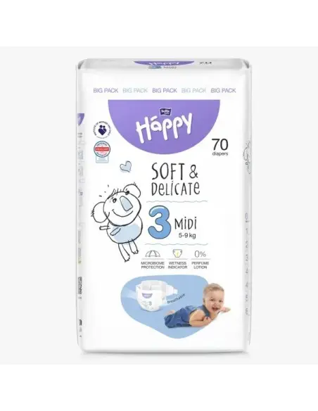 Couches Happy Taille 3 (5-9kg) 70 unités Gigoteuse - Happy
