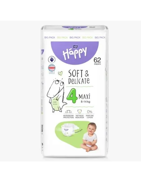 Couches Happy Taille 4 (8-18kg) 62 unités Gigoteuse - Happy