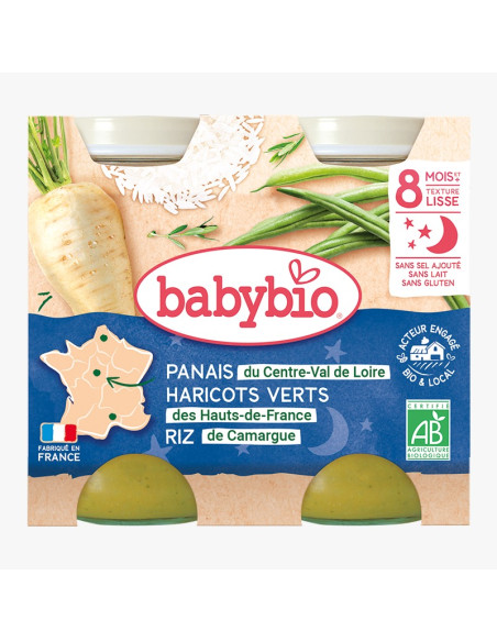 Babybio Panais Haricots Verts Riz 8m+ dans Céréales & Compotes chez Baby And Mom Maroc