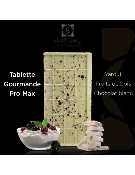 Indulgent chocolate bar, yoghurt, wild berries, white chocolate