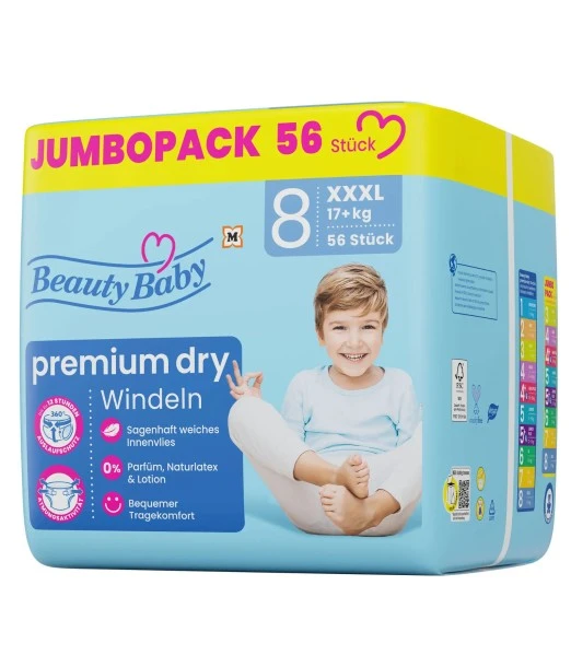 Beauty Baby diapers Premium Dry Size 8 XXXL +17kg 56 units