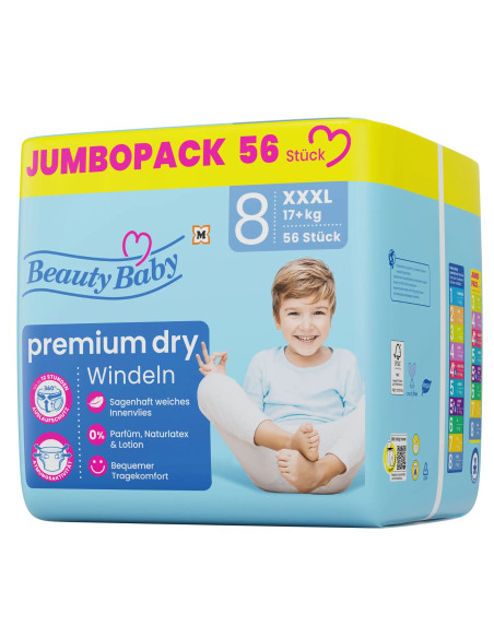 Couches Culottes Beauty Baby Premium Dry Taille 8 XXXL +17kg 56