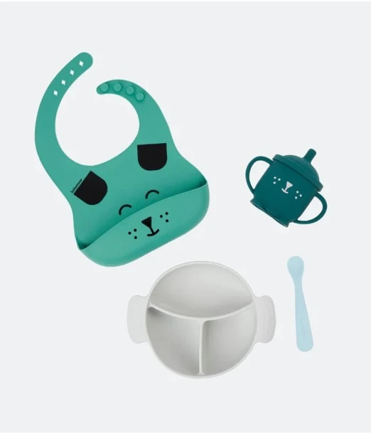 Babymoov LEARN'ISY baby feeding kit Dog from 15 to 24 months (silicone bowl + spoon + bib + cup)