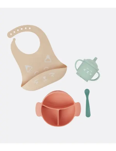 Babymoov LEARN'ISY Fox baby feeding kit 15-24 months (silicone bowl + spoon + bib + cup)