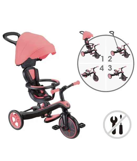 Globber Tricycle EXPLORER 4en1 Évolutif - Rose Trottinette & 2