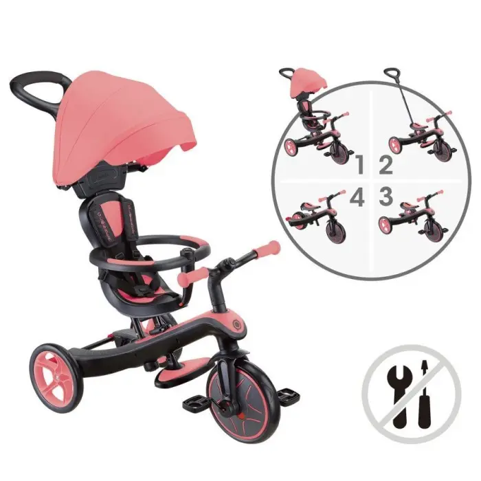 Globber Tricycle EXPLORER 4en1 Évolutif - Rose Trottinette &