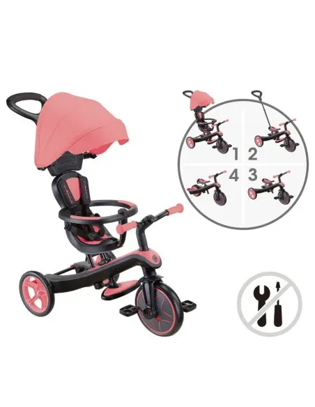 Globber Tricycle EXPLORER 4en1 Évolutif - Rose Trottinette &
