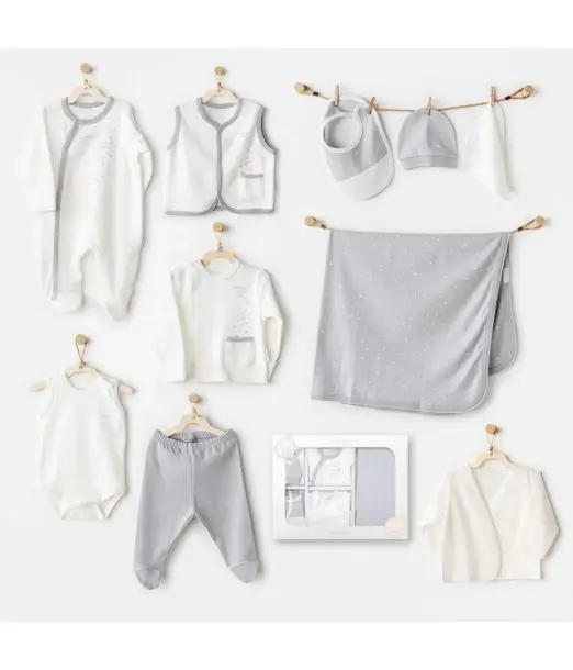 Coffret naissance 100% coton 10 pièces - Gris Univers Bébé - 