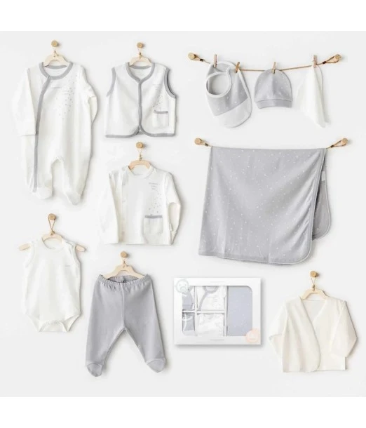 Newborn gift set 100% cotton, 10-piece - Grey