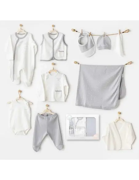 Newborn gift set 100% cotton, 10-piece - Grey