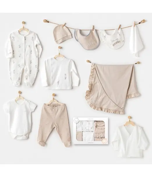 Coffret naissance 100% coton 10 pièces - Beige Coffret