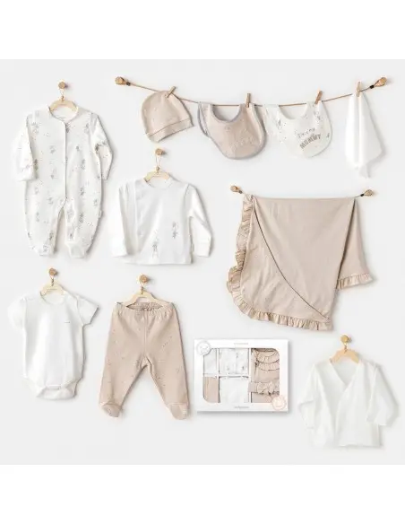 Coffret naissance 100% coton 10 pièces - Beige Coffret