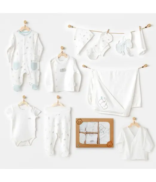 Coffret naissance 100% coton 10 pièces - Éléphant Coffret