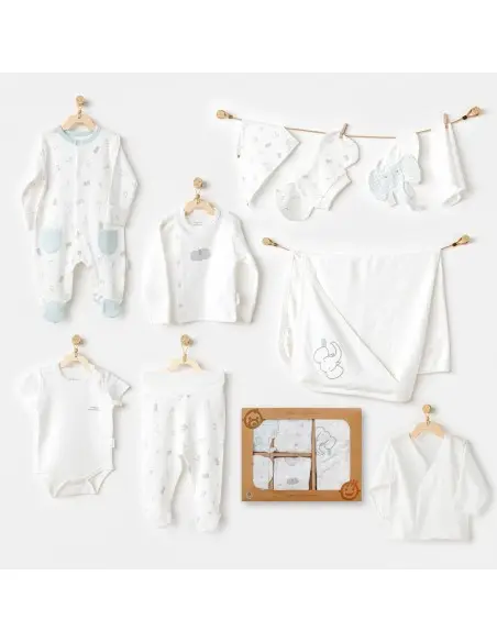 Coffret naissance 100% coton 10 pièces - Éléphant Coffret
