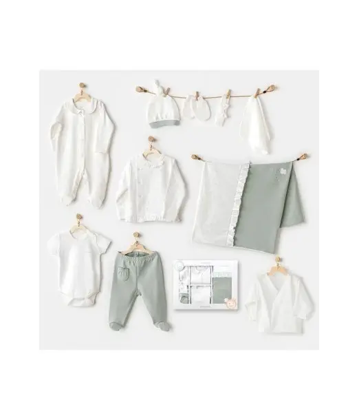 Coffret naissance 100% coton 10 pièces - Vert Coffret naissance