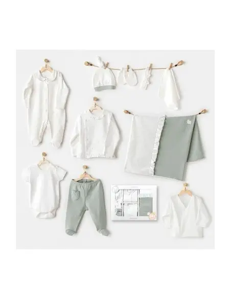 Coffret naissance 100% coton 10 pièces - Vert Coffret naissance