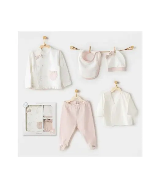 Coffret Naissance 100% Coton 5 Pièces - Rose