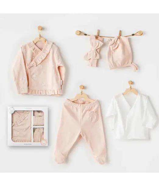 Coffret Naissance 100% Coton 5 Pièces - Corail Coffret