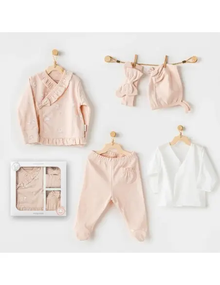 Coffret Naissance 100% Coton 5 Pièces - Corail Coffret