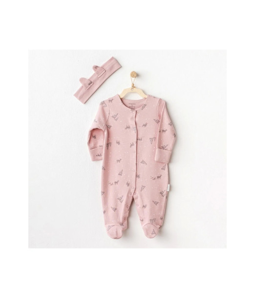Grenouillère 100% Coton avec Serre-tête - Rose au Maroc - Baby And Mom
