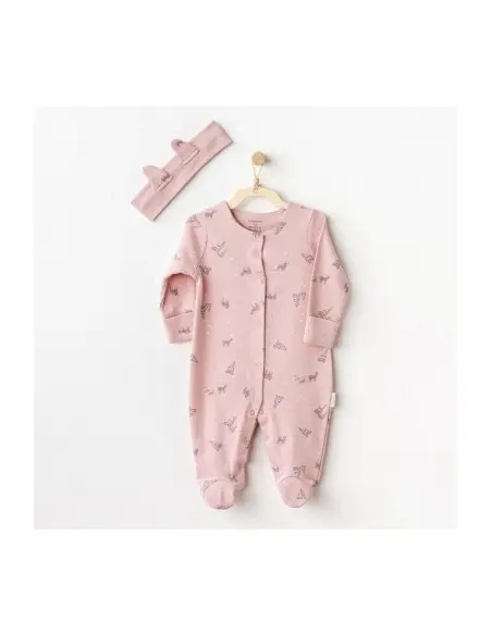 Grenouillère 100% Coton avec Serre-tête - Rose Grenouillère - 