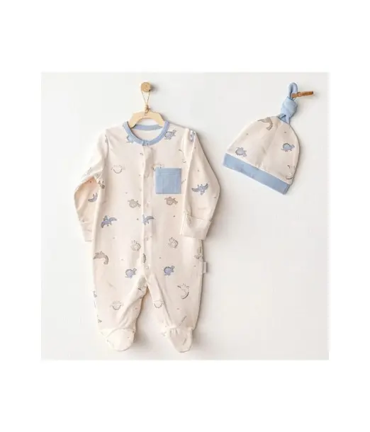 Grenouillère 100% Coton avec Bonnet - Dino Grenouillère - 