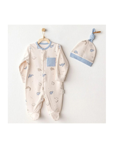 Grenouillère 100% Coton avec Bonnet - Dino Grenouillère - 