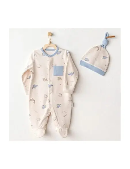 Grenouillère 100% Coton avec Bonnet - Dino Grenouillère - 