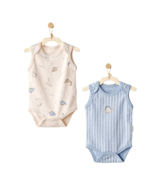 Lot 2 Body 100% coton - Beige Bleu au Maroc - Baby And Mom