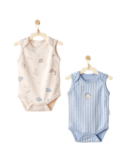Lot 2 Body 100% coton - Beige Bleu dans Body chez Baby And Mom Maroc