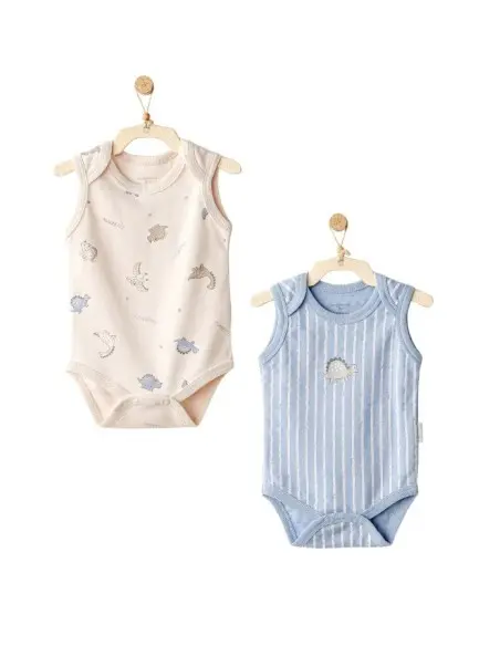Pack of 2 body 100% cotton - Beige Blue