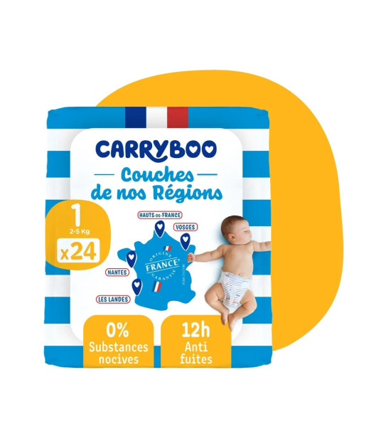 "Carryboo Couches Taille 1 (2-5kg) - 24 Couches Ultra Douces pour Bé