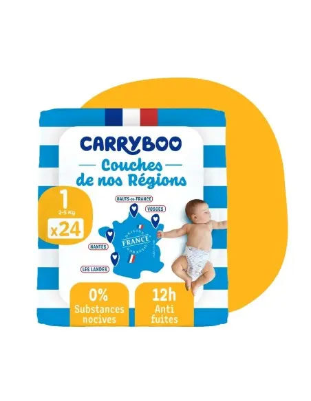 Carryboo Couches Taille 1 (2-5kg) 24 couches Marche pied -