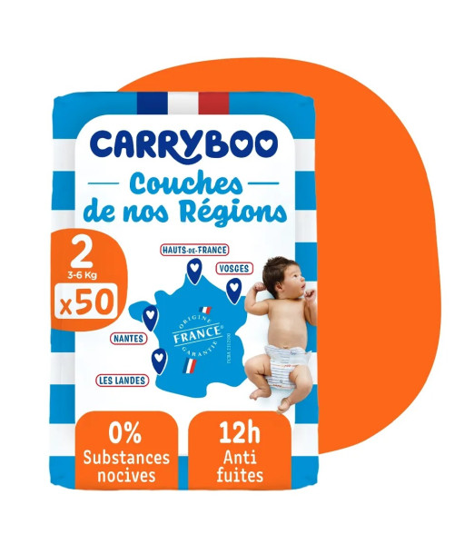 "Carryboo Couches Jumbo Taille 2 : Couches Bébé 3-6kg, Pack de 50 couches