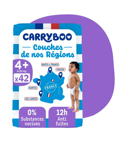Couches Bébé Carryboo Jumbo Taille 4+ (9-20kg) - Pack de 42 Couches bébé