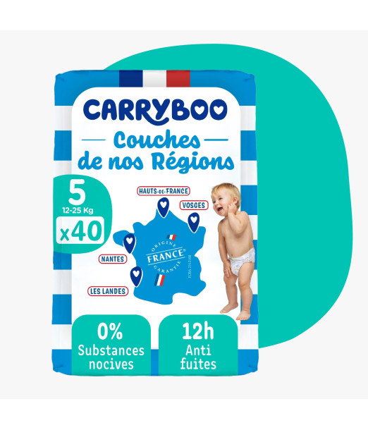 Couches Carryboo Jumbo Taille 5 (12-25kg) - 40 Couches - Meilleure couches bébé