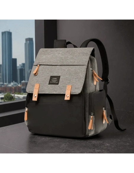 Sac à Dos à Langer - Grande Capacité Gris/Noir Corps - Maroc