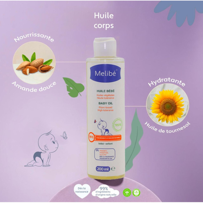 Melibé Huile végétale pour le Corps 200ml Huile de massage -