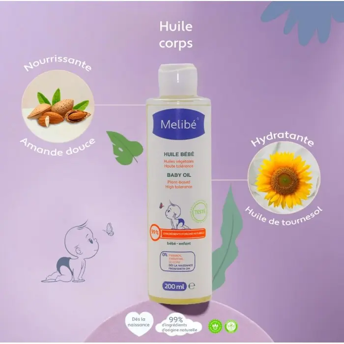 Melibé Huile végétale pour le Corps 200ml Huile de massage -