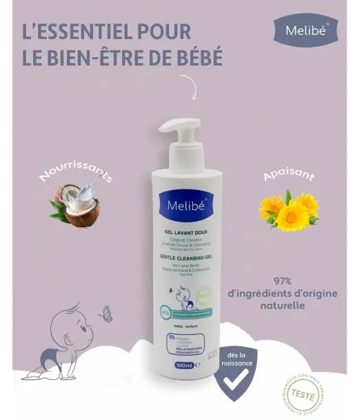 Melibé Gel lavant doux 500ml Cheveux & Corps - Melibé Maroc 2