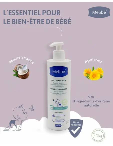 Melibé Gel lavant doux 500ml Cheveux & Corps - Melibé Maroc